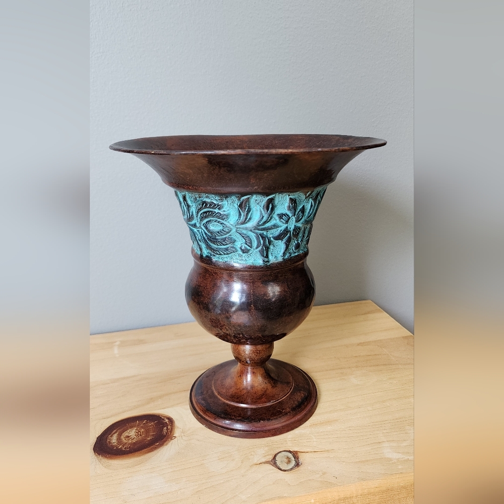 Vintage Copper and Turquoise Vase